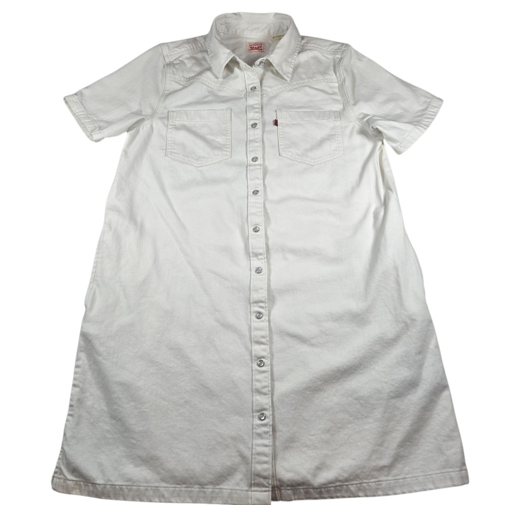 LEVI's Louisa Pearl Snap Relaxed Fit Pockets White Denim Dress- Women's Size M